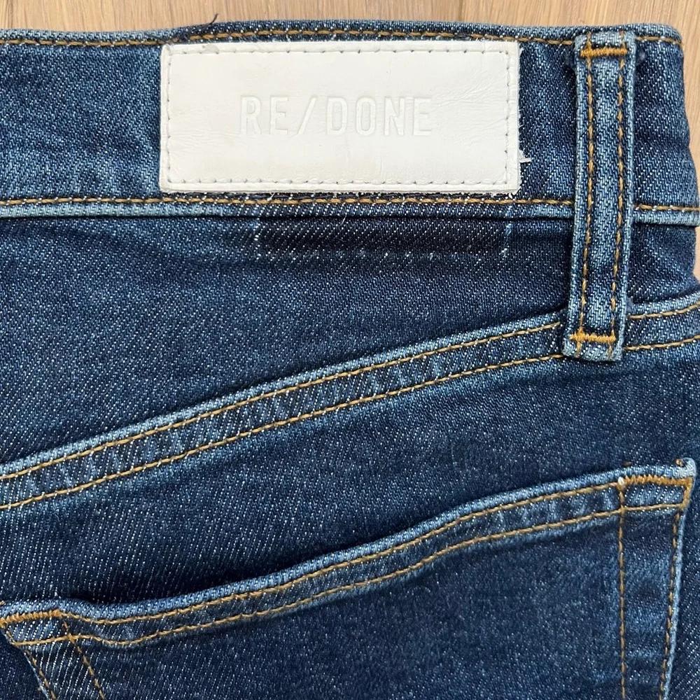Re/Done 70s Stove Pipe Straight Leg High-Rise Jeans in Dark Indigo Denim Size 25 - Picture 8 of 13
